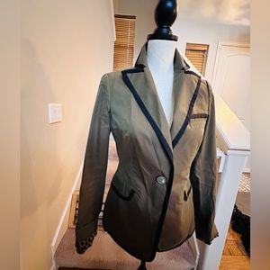 Beautiful ETRO leopard lining Women’s khaki green Blazer Jacket Size 42